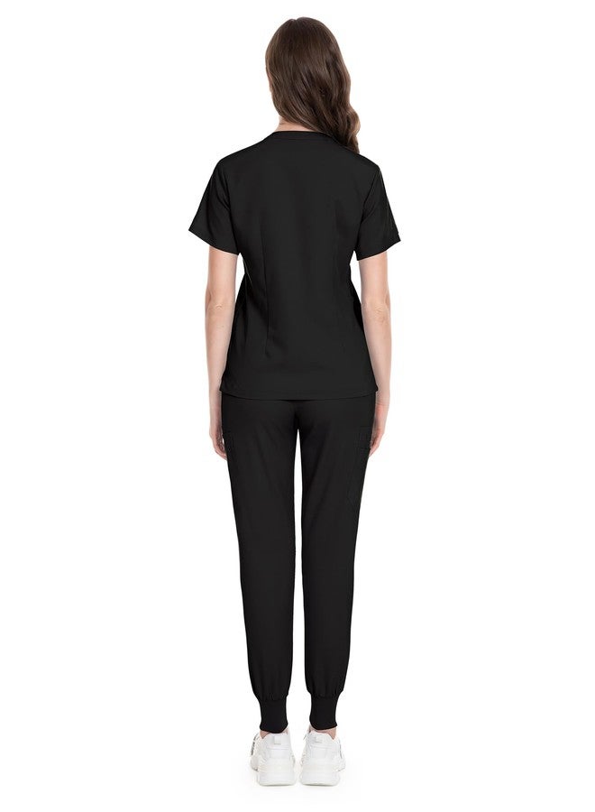 niaahinn Scrub for Women Scrubs Top with Classic V-Neck & Yoga Jogger Pants Medical Nursing Uniform Scrub Set (Black, XXL) - Image 3